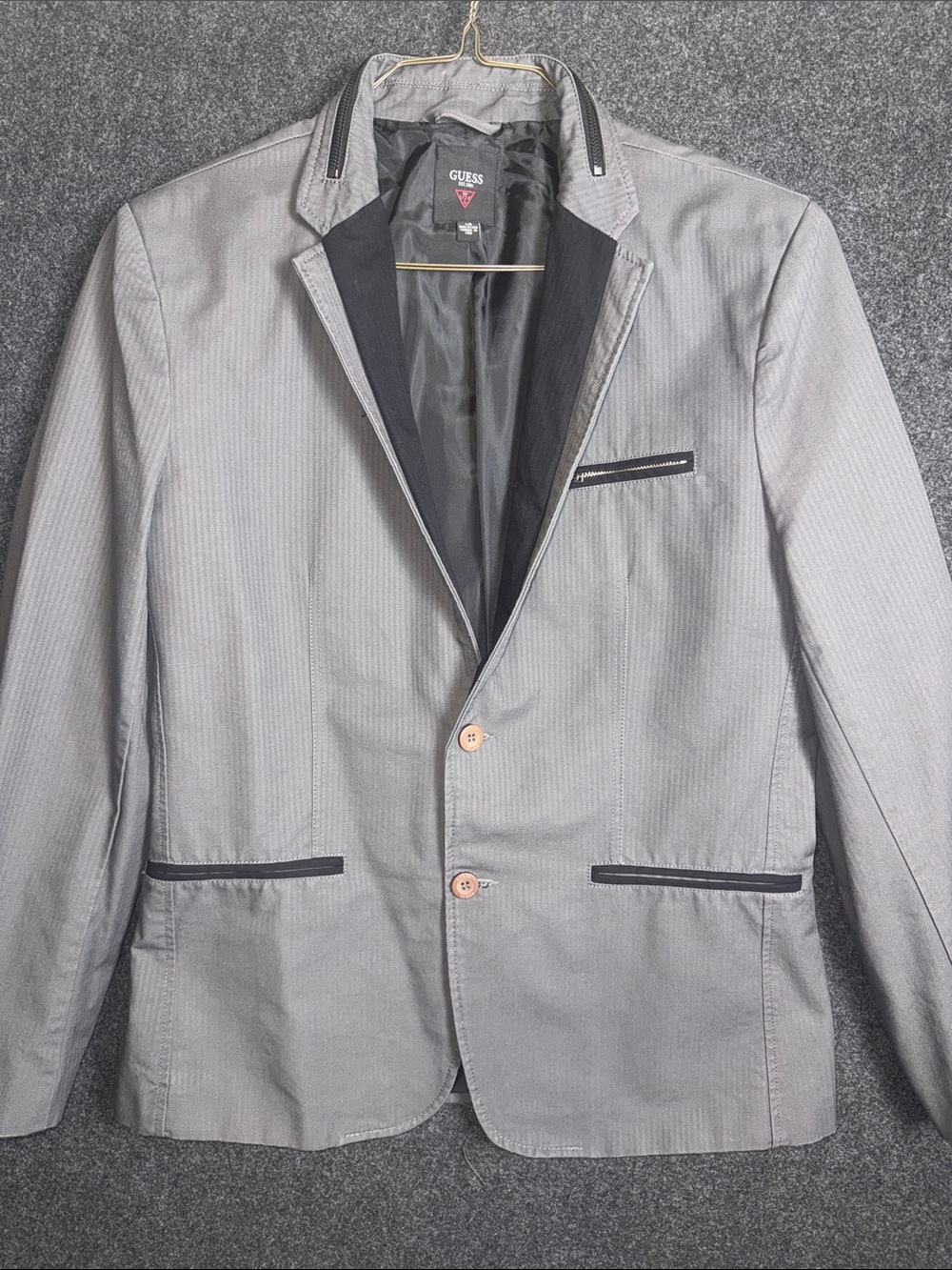 GUESS Gray Pinstripe Blazer with Black Trim